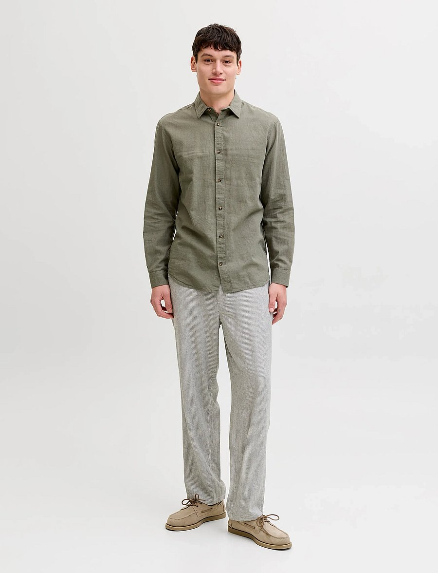 Jack & Jones - JJESUMMER LINEN BLEND SHIRT L/S SN - hørskjorter - dusty olive - 3