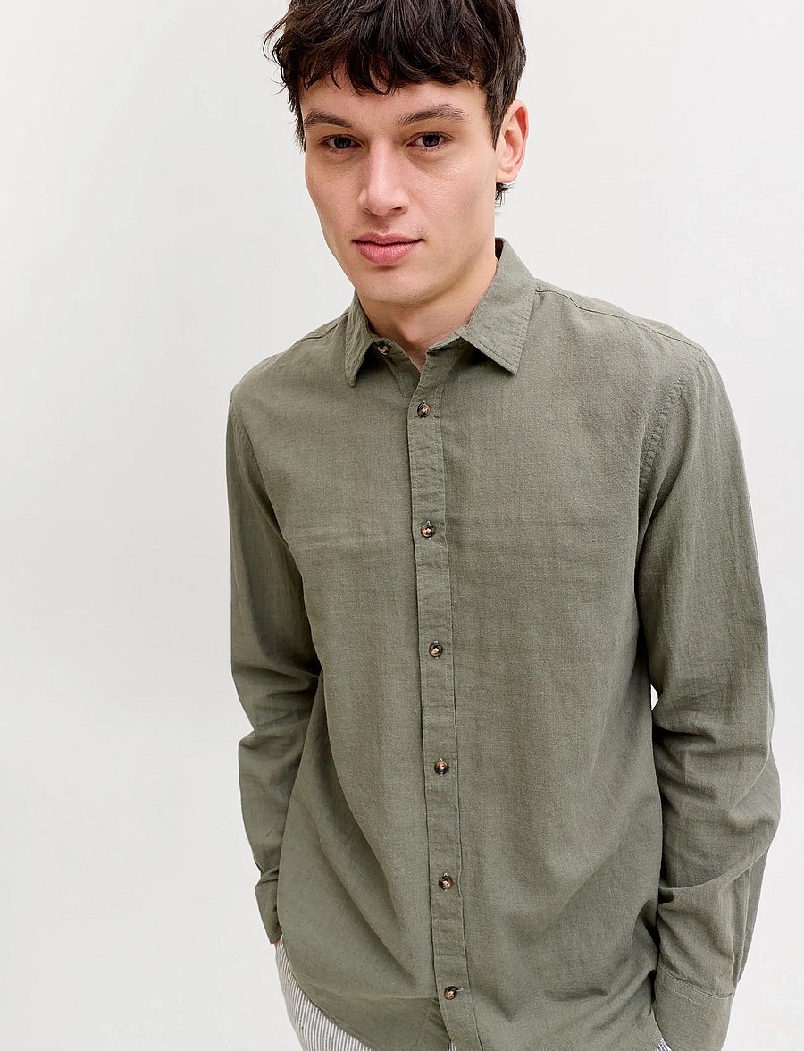 Jack & Jones - JJESUMMER LINEN BLEND SHIRT L/S SN - hørskjorter - dusty olive - 5