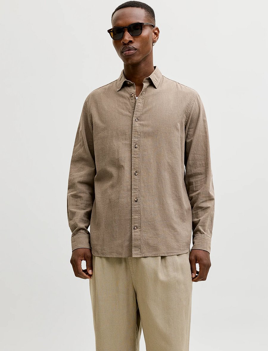 Jack & Jones - JJESUMMER LINEN BLEND SHIRT L/S SN - linased särgid - falcon - 0