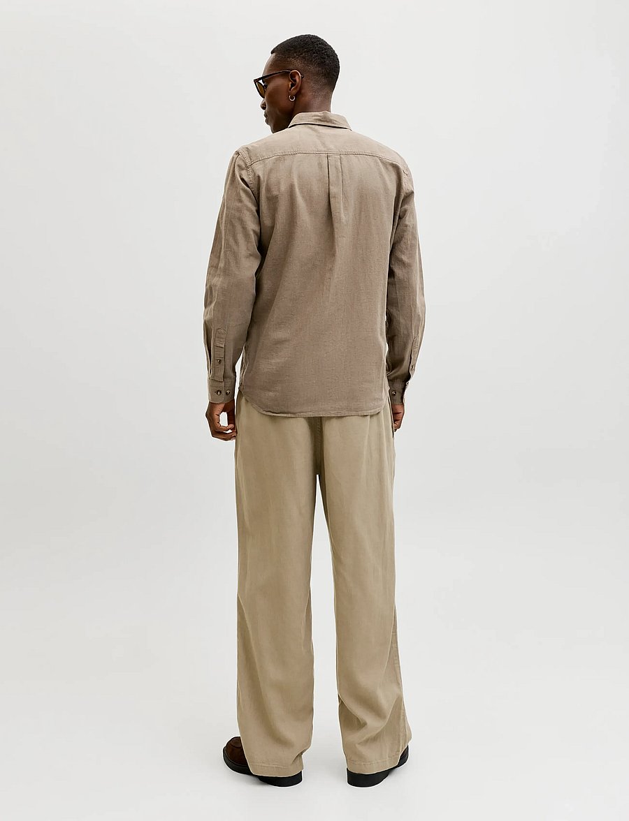 Jack & Jones - JJESUMMER LINEN BLEND SHIRT L/S SN - linased särgid - falcon - 2
