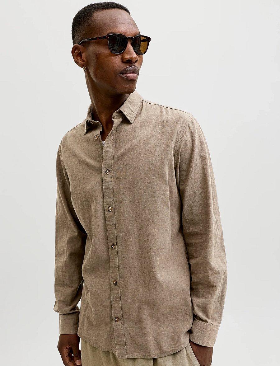 Jack & Jones - JJESUMMER LINEN BLEND SHIRT L/S SN - linased särgid - falcon - 5
