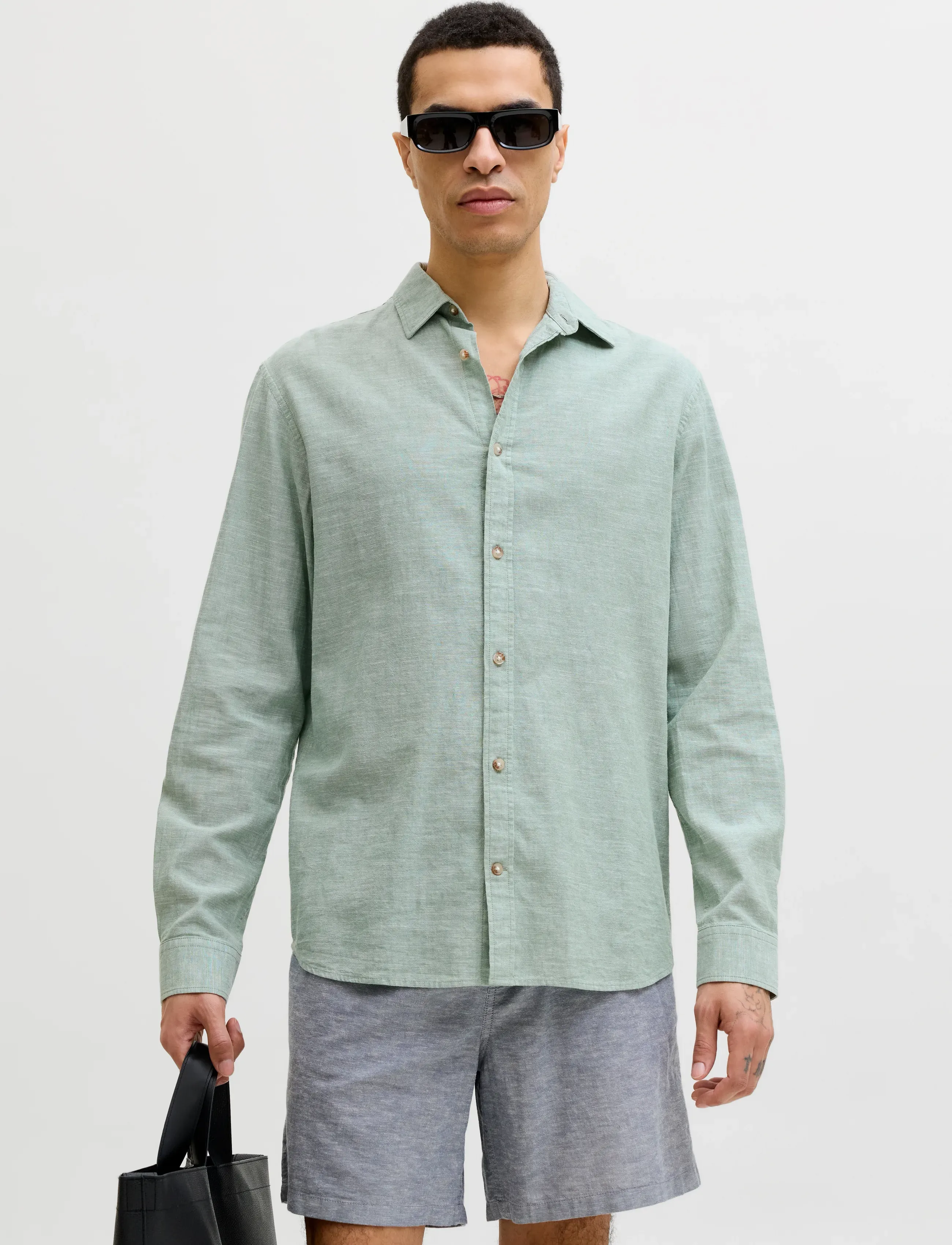 Jack & Jones JJESUMMER LINEN BLEND SHIRT L/S SN - Skjorter - GRANITE GREEN / green