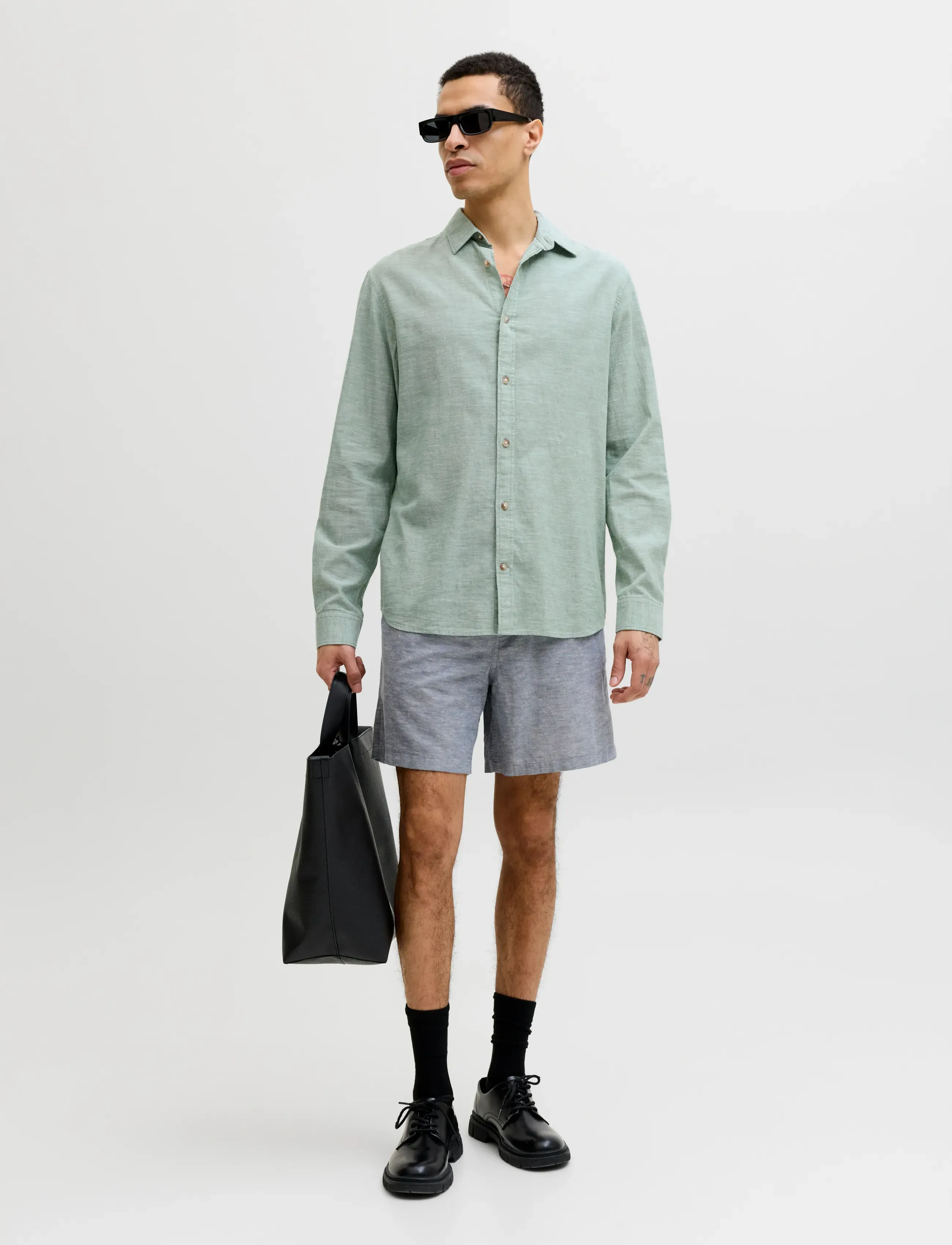 Jack & Jones - JJESUMMER LINEN BLEND SHIRT L/S SN - hørskjorter - granite green - 4