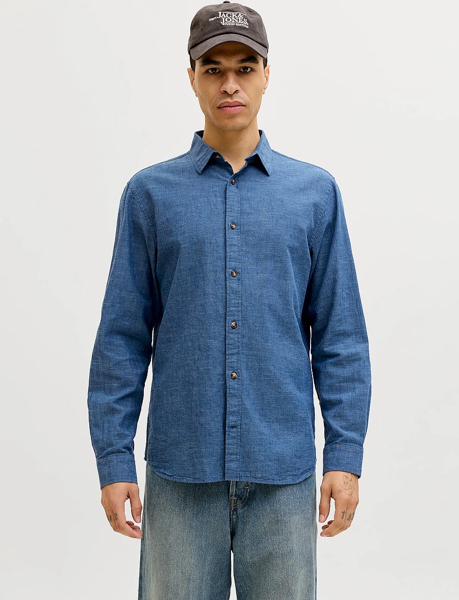 Jack & Jones - JJESUMMER LINEN BLEND SHIRT L/S SN - linneskjortor - navy blazer - 0