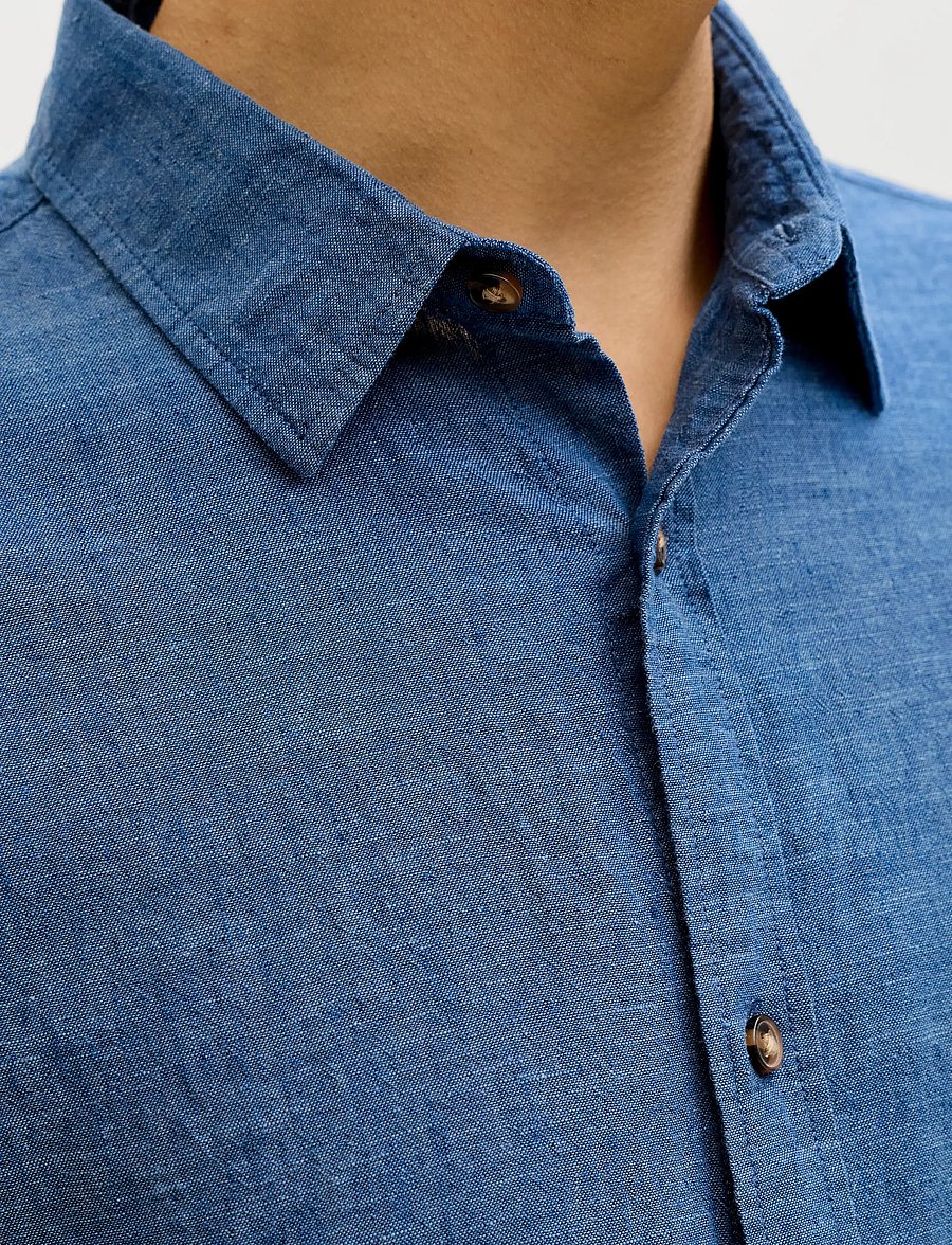 Jack & Jones - JJESUMMER LINEN BLEND SHIRT L/S SN - linneskjortor - navy blazer - 4