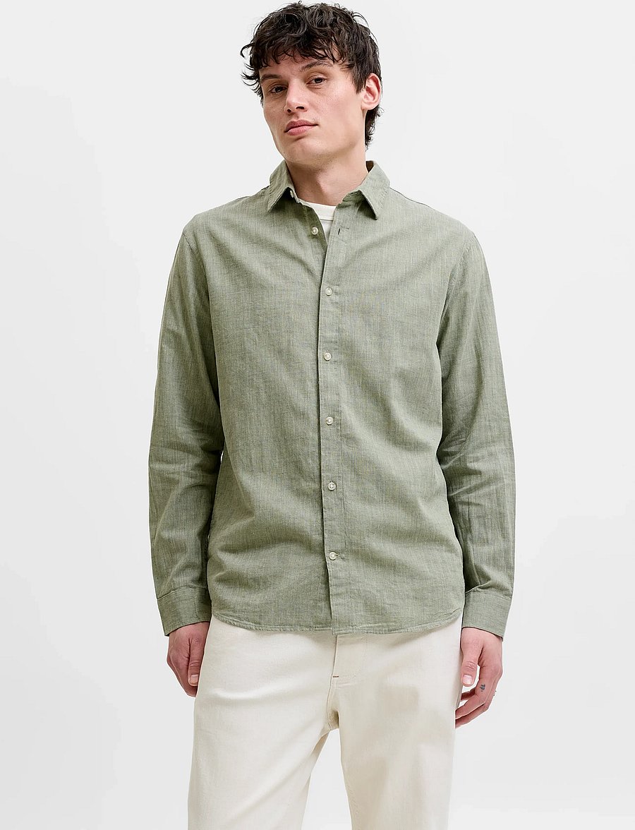 Jack & Jones - JJESUMMER LINEN BLEND SHIRT L/S SN - linen shirts - new sage - 0