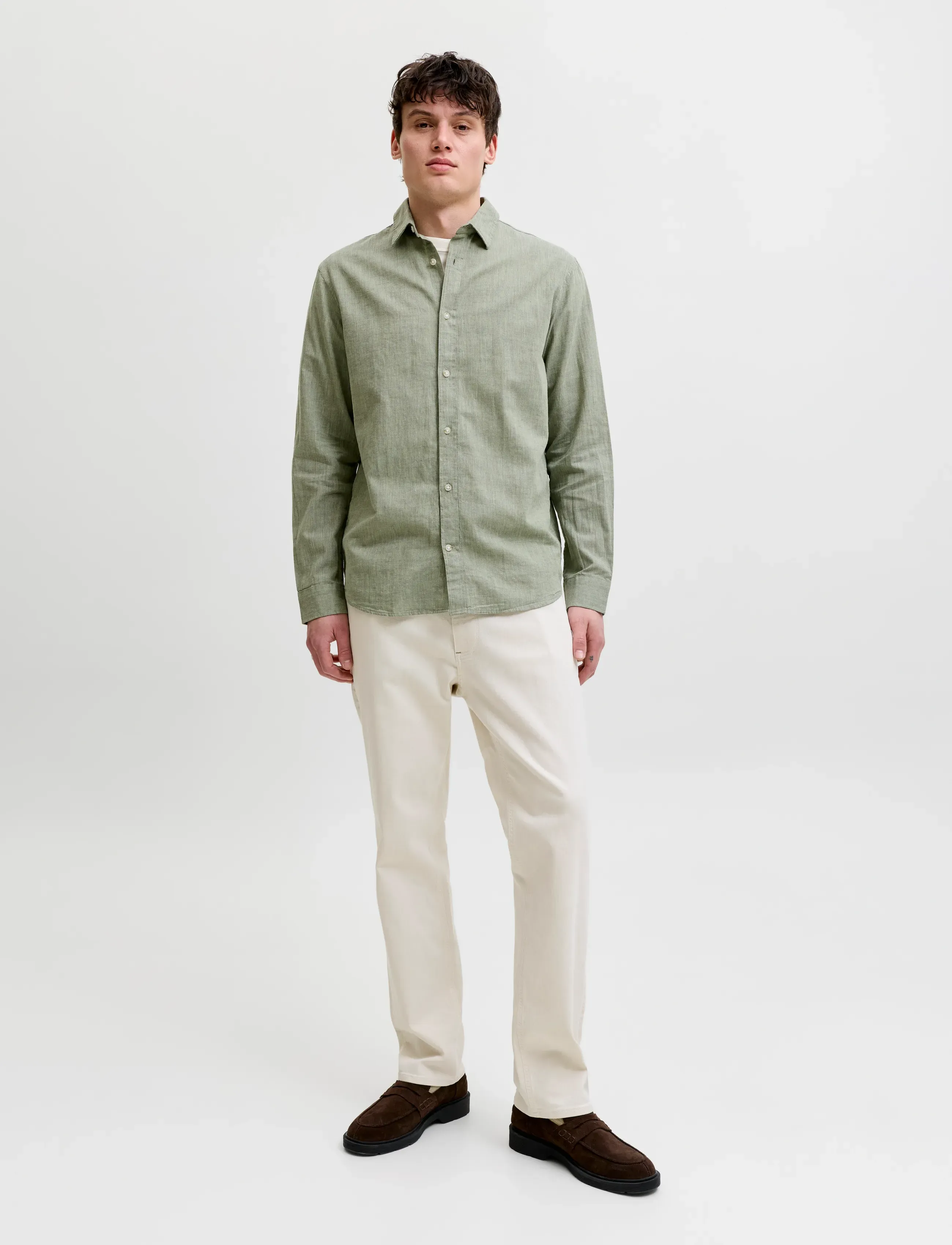 Jack & Jones - JJESUMMER LINEN BLEND SHIRT L/S SN - hørskjorter - new sage - 4
