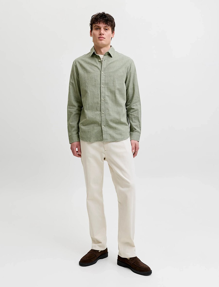 Jack & Jones - JJESUMMER LINEN BLEND SHIRT L/S SN - linen shirts - new sage - 4