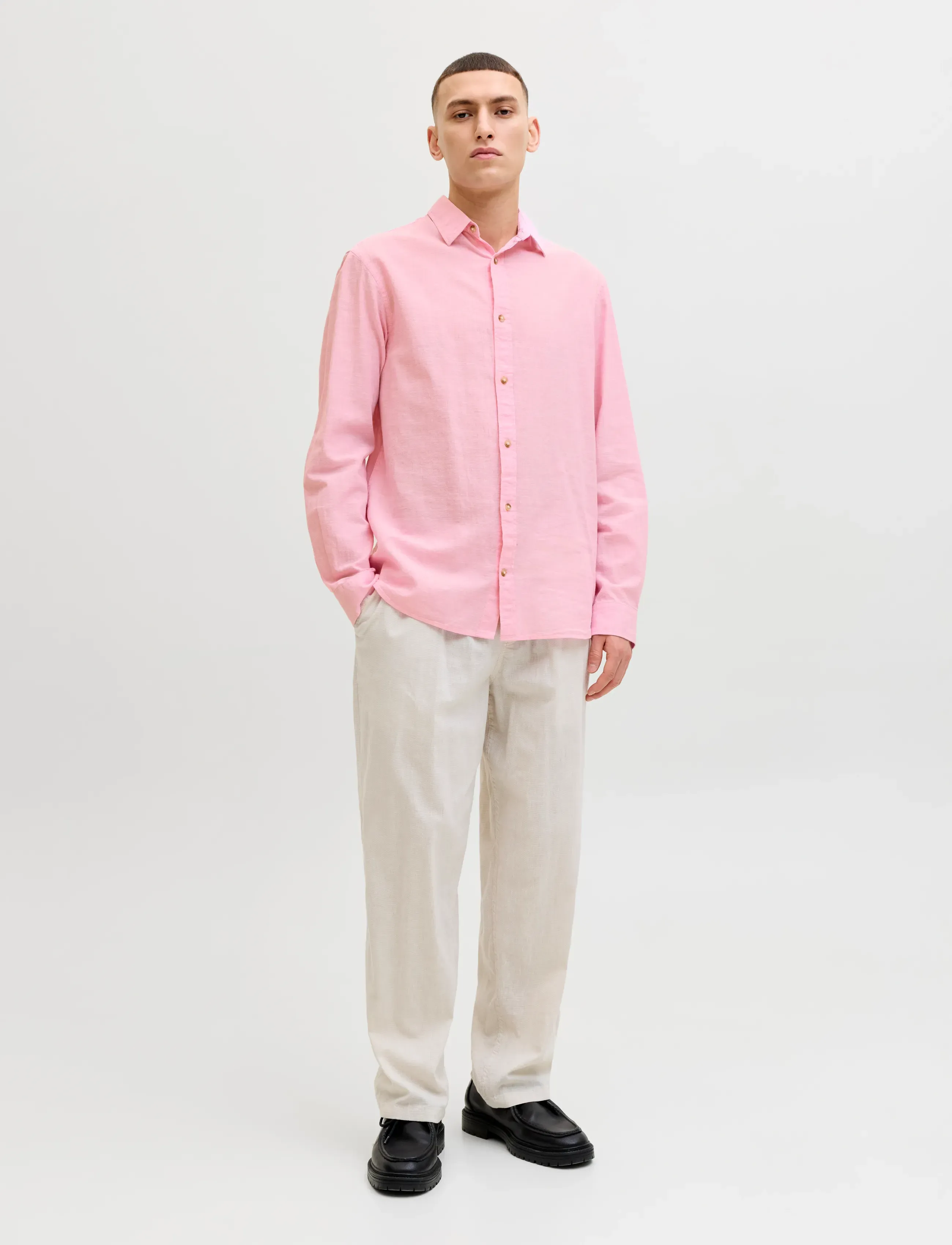 Jack & Jones - JJESUMMER LINEN BLEND SHIRT L/S SN - hørskjorter - prism pink - 3
