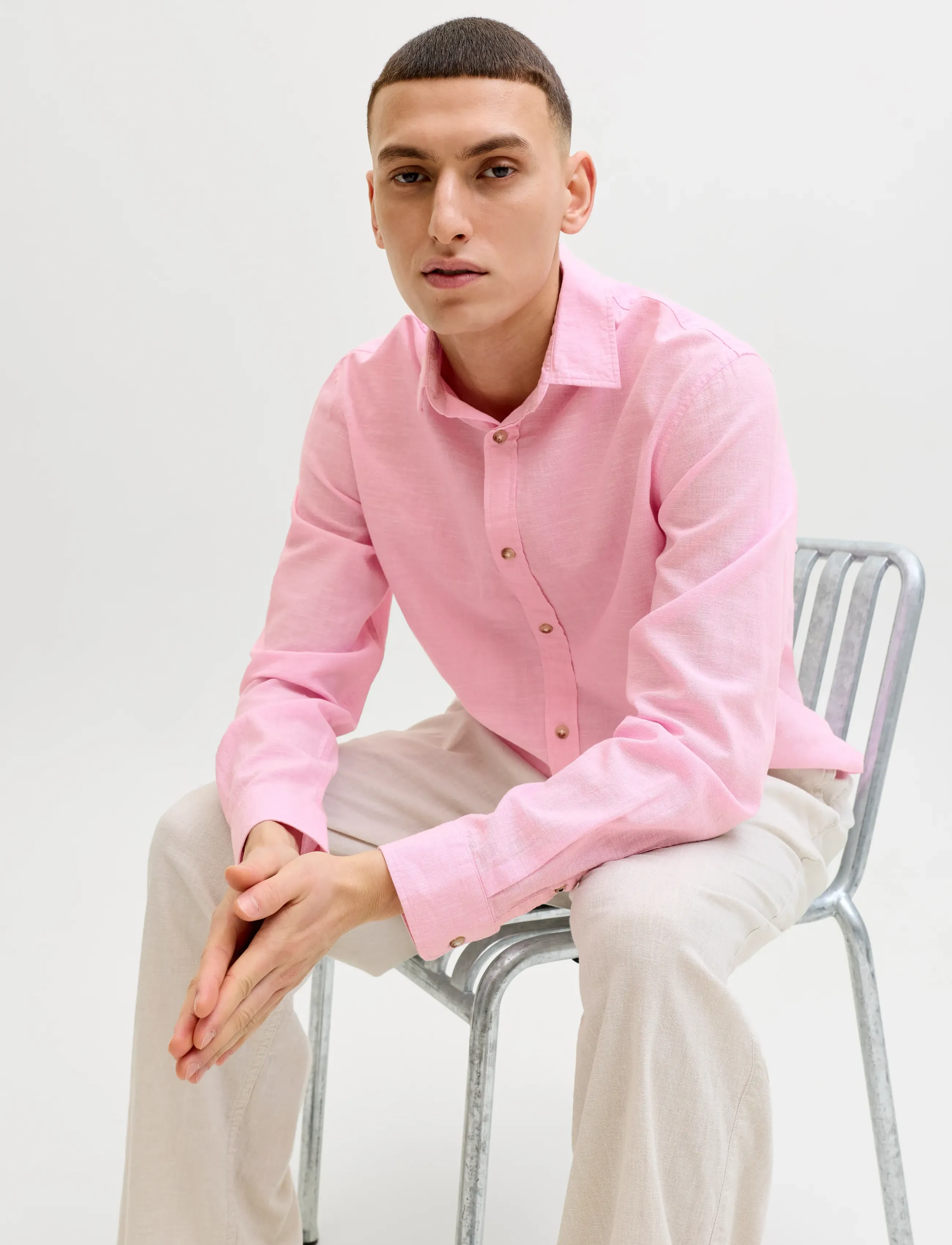 Jack & Jones - JJESUMMER LINEN BLEND SHIRT L/S SN - hørskjorter - prism pink - 5
