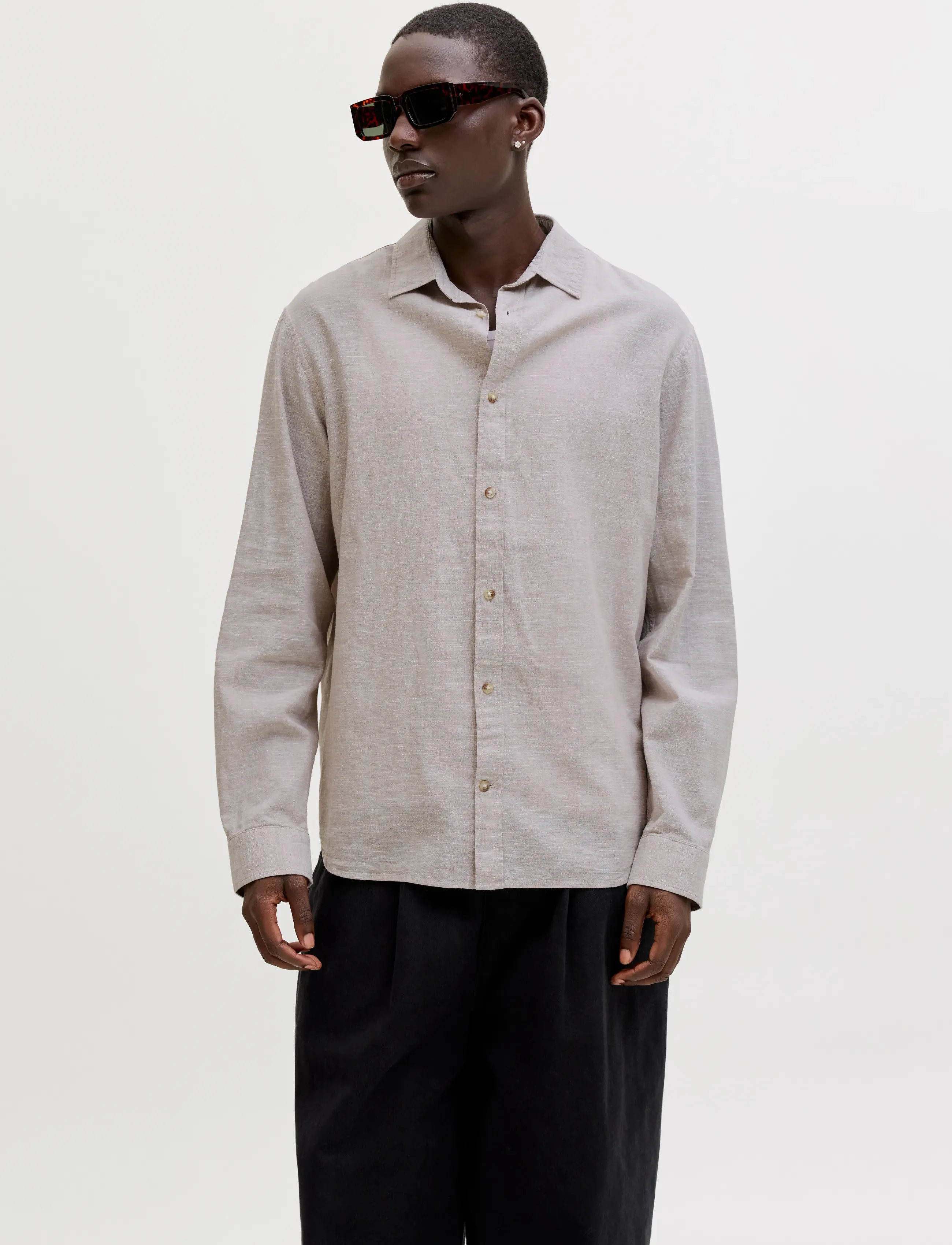 Jack & Jones Jjesummer Linen Blend Shirt L/S Sn, L, Grey, Skjorter > Afslappet Shirts, Herre