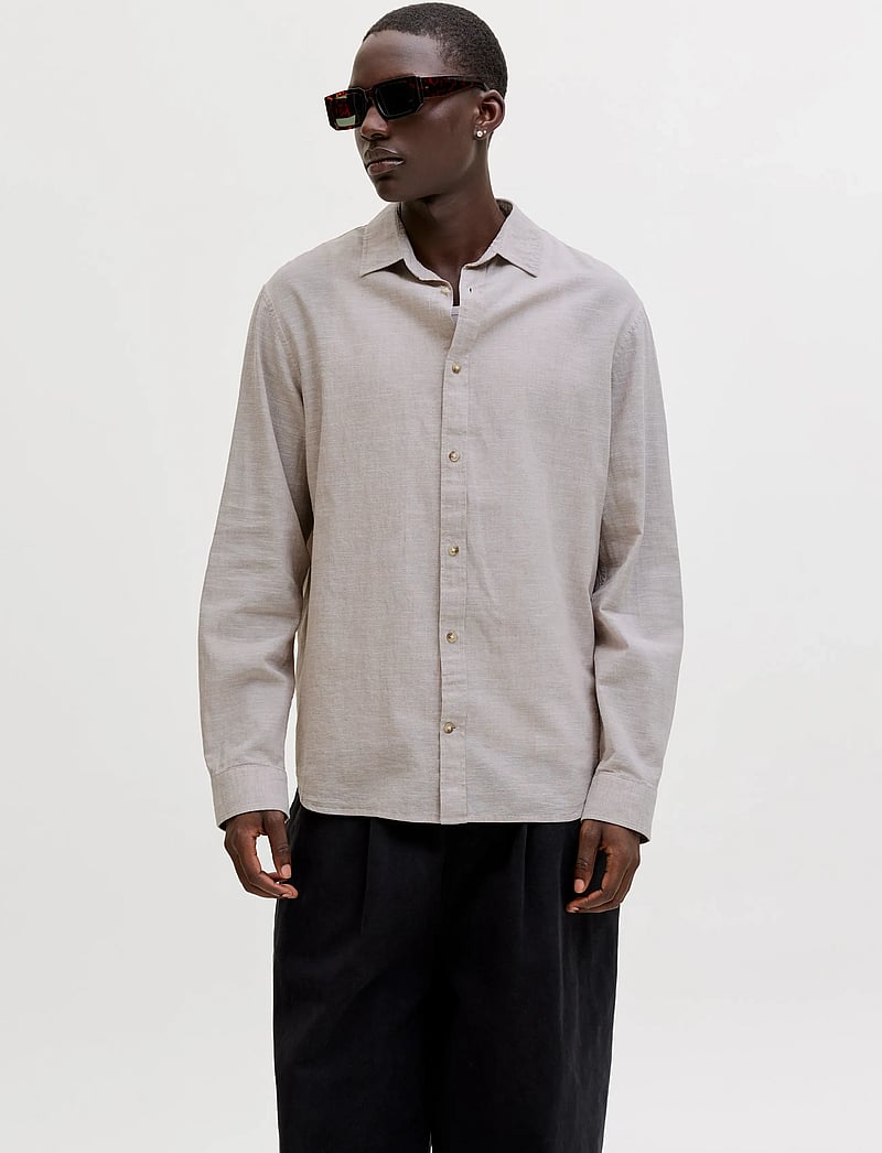 Jack & Jones - JJESUMMER LINEN BLEND SHIRT L/S SN - linneskjortor - string - 0