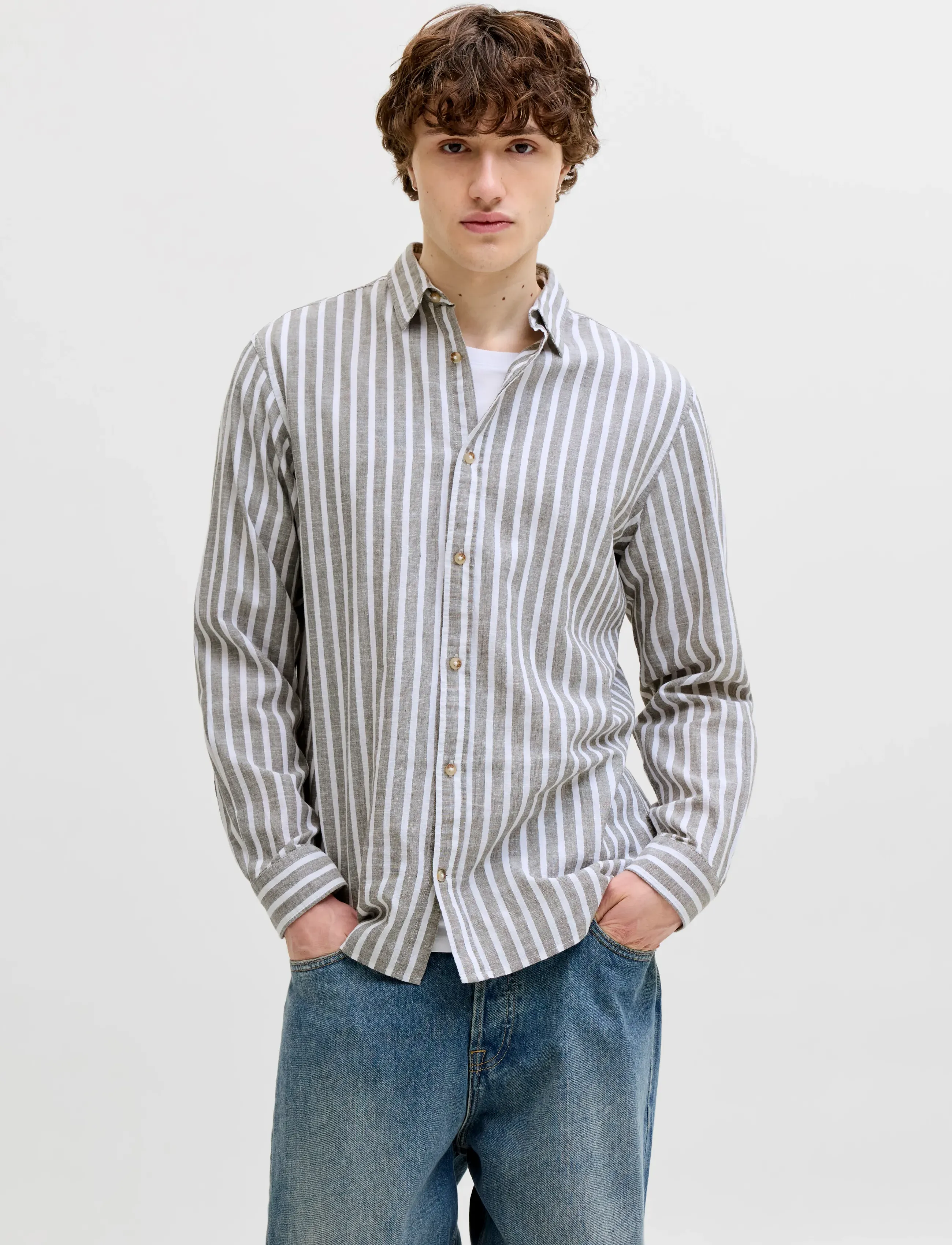 Jack & Jones JJESUMMER LINEN BLEND SHIRT L/S SN - Skjortor - VETIVER / grey