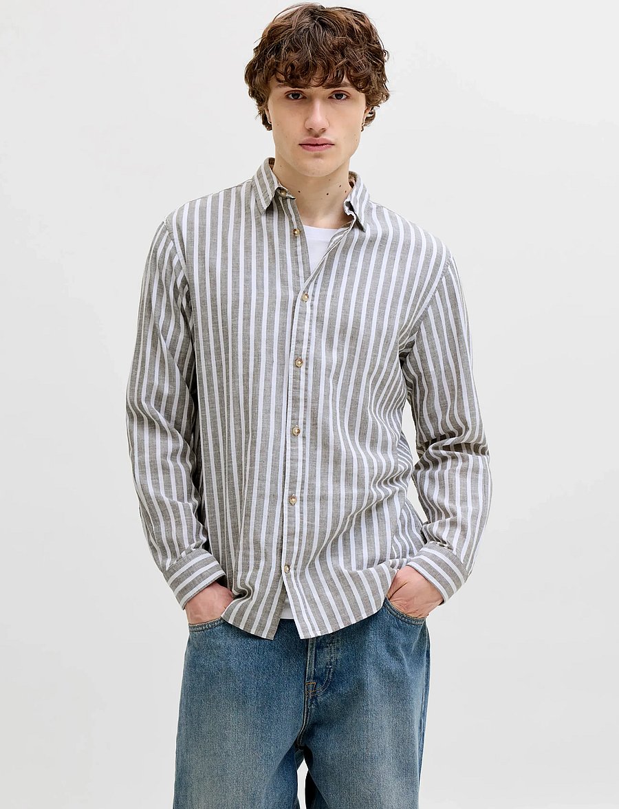 Jack & Jones - JJESUMMER LINEN BLEND SHIRT L/S SN - leinenhemden - vetiver - 0
