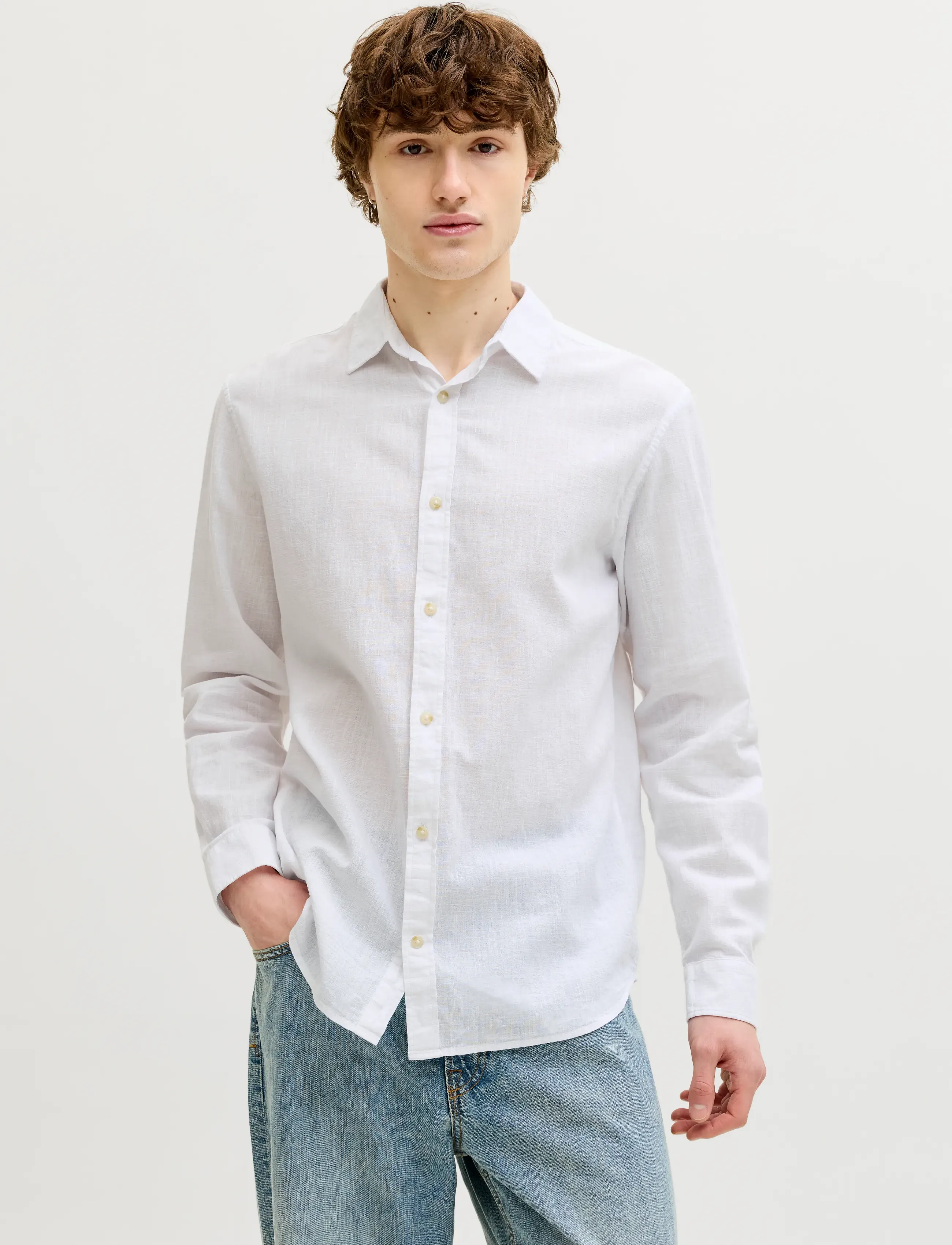 Jack & Jones JJESUMMER LINEN BLEND SHIRT L/S SN - Skjortor - WHITE / white