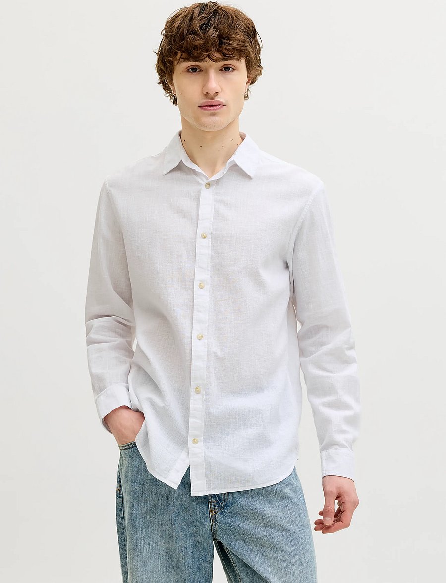 Jack & Jones - JJESUMMER LINEN BLEND SHIRT L/S SN - leinenhemden - white - 0