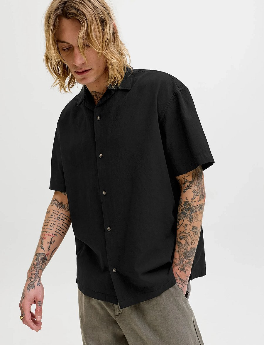 Jack & Jones - JJESUMMER LINEN BLEND RESORT SHIRT SS SN - linen shirts - black - 5
