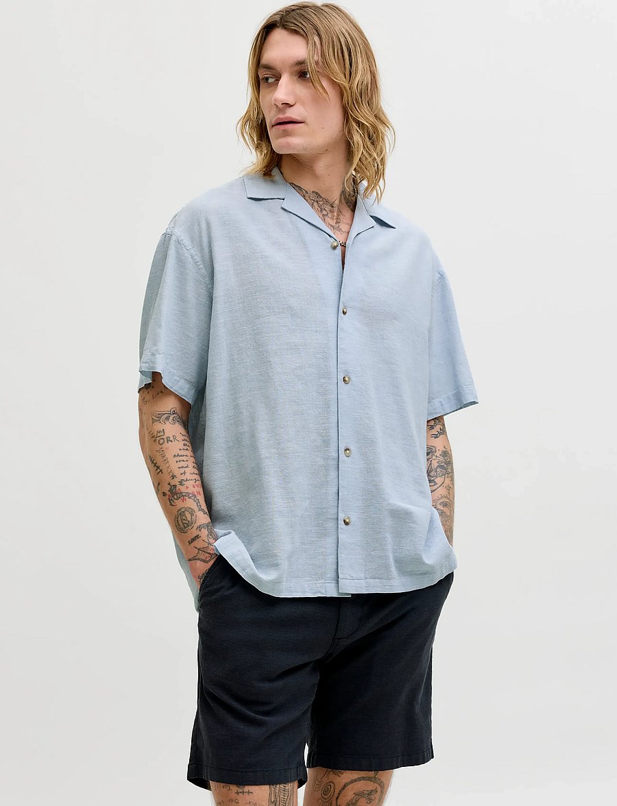 Jack & Jones - JJESUMMER LINEN BLEND RESORT SHIRT SS SN - linen shirts - celestial blue - 0