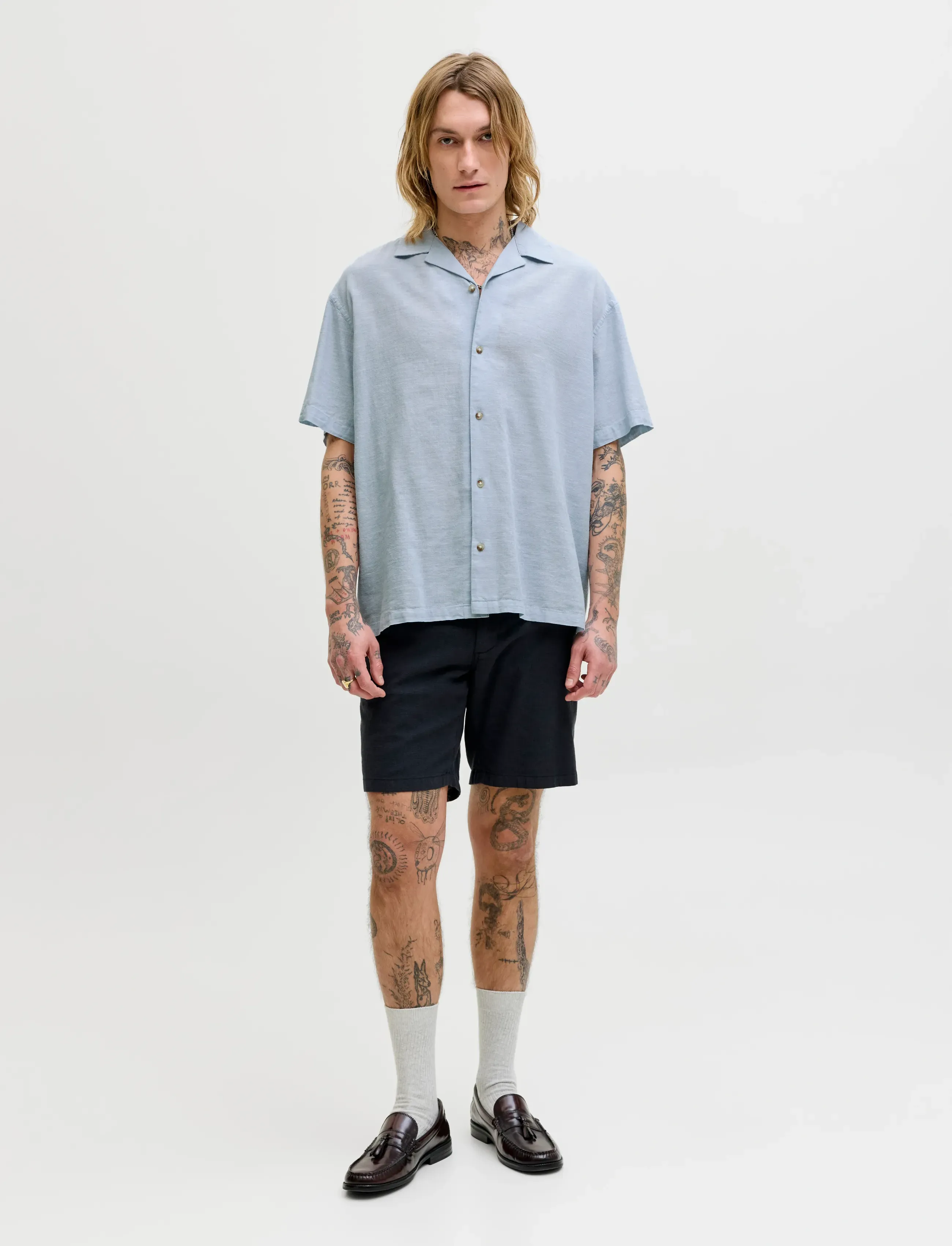 Jack & Jones - JJESUMMER LINEN BLEND RESORT SHIRT SS SN - hørskjorter - celestial blue - 4