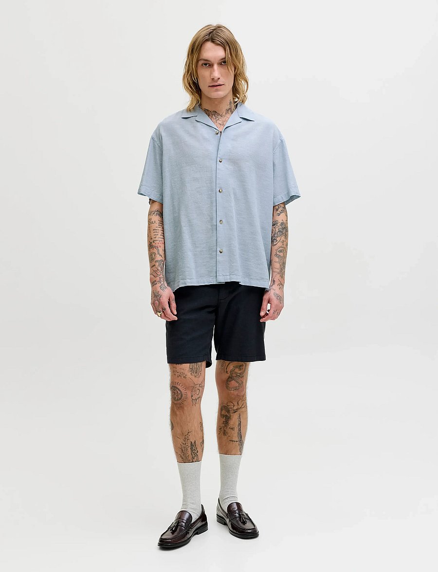 Jack & Jones - JJESUMMER LINEN BLEND RESORT SHIRT SS SN - linen shirts - celestial blue - 4