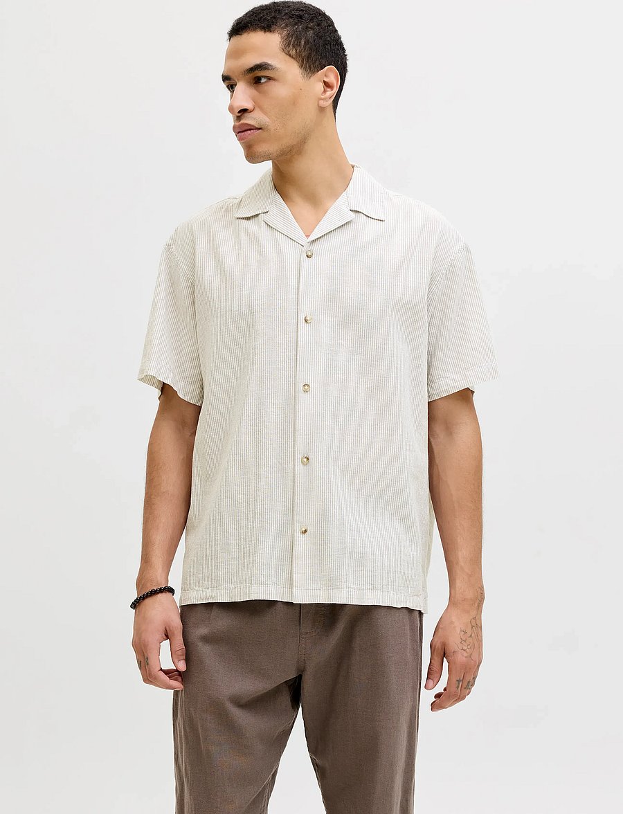 Jack & Jones - JJESUMMER LINEN BLEND RESORT SHIRT SS SN - linen shirts - crockery - 0
