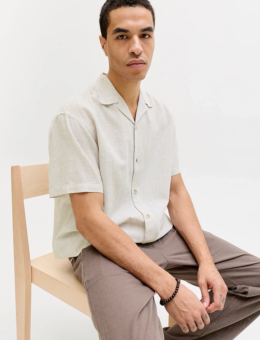 Jack & Jones - JJESUMMER LINEN BLEND RESORT SHIRT SS SN - linen shirts - crockery - 5
