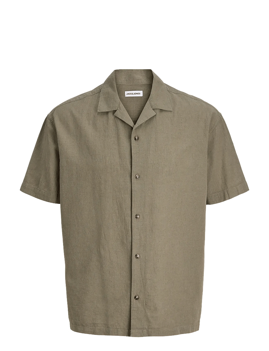 Jack & Jones - JJESUMMER LINEN BLEND RESORT SHIRT SS SN - hørskjorter - dusty olive - 1