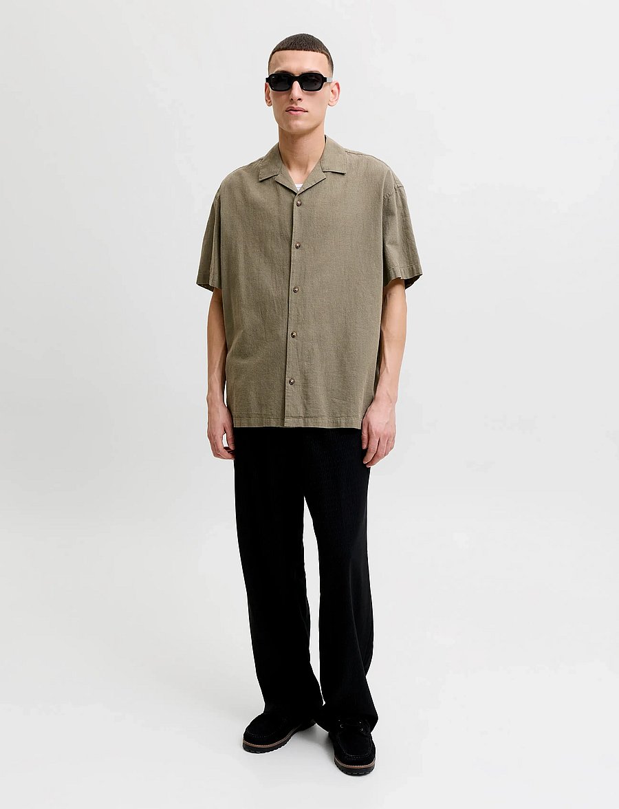Jack & Jones - JJESUMMER LINEN BLEND RESORT SHIRT SS SN - hørskjorter - dusty olive - 3