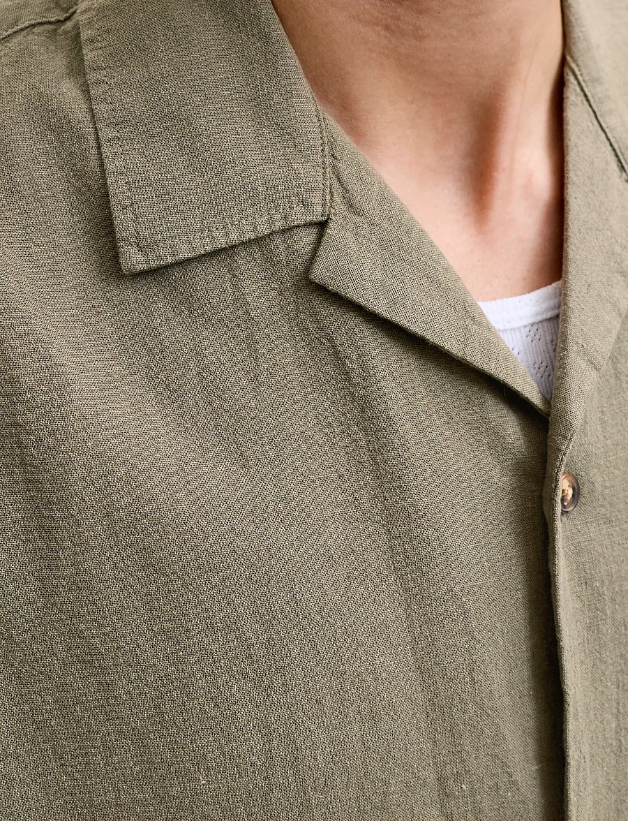 Jack & Jones - JJESUMMER LINEN BLEND RESORT SHIRT SS SN - hørskjorter - dusty olive - 5