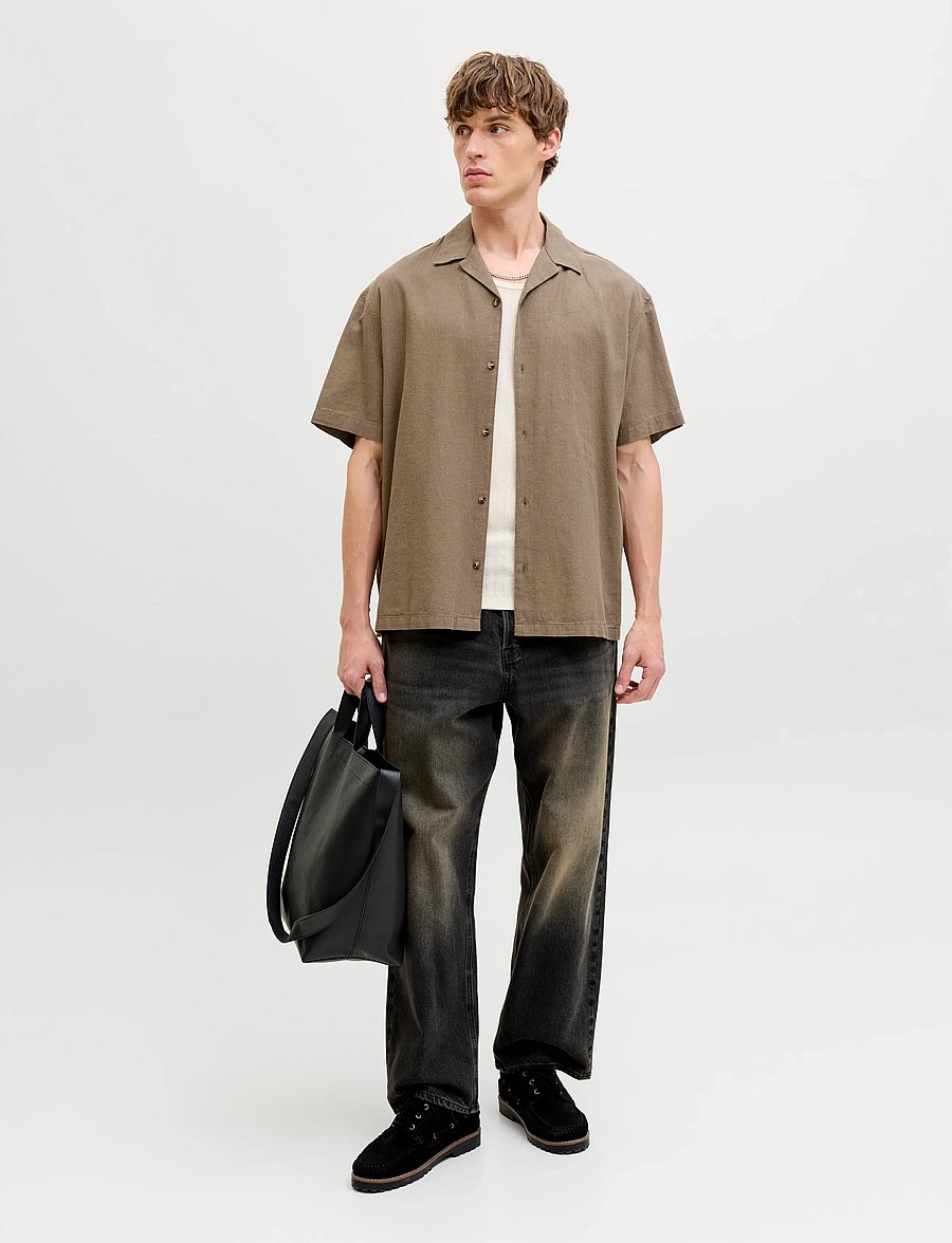 Jack & Jones - JJESUMMER LINEN BLEND RESORT SHIRT SS SN - pellavakauluspaidat - falcon - 3