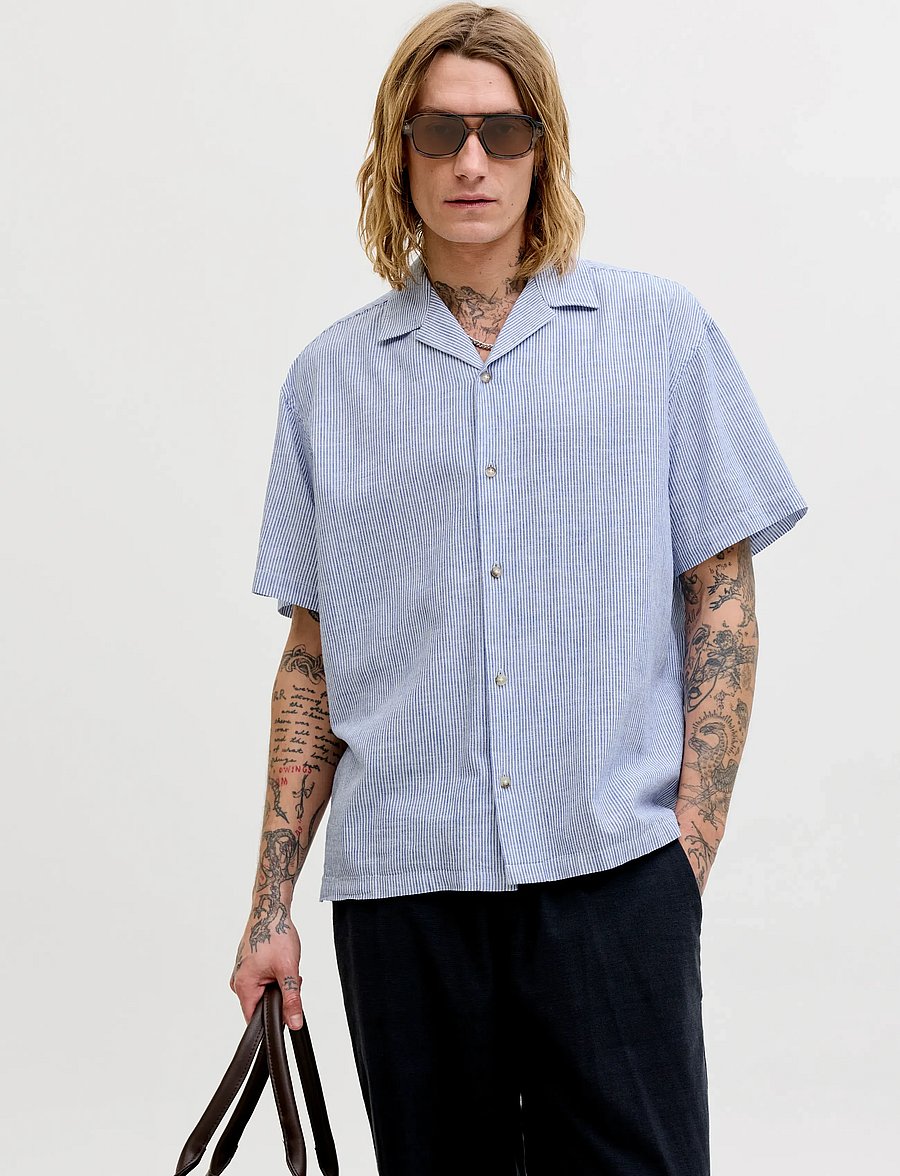 Jack & Jones - JJESUMMER LINEN BLEND RESORT SHIRT SS SN - linneskjortor - infinity - 0