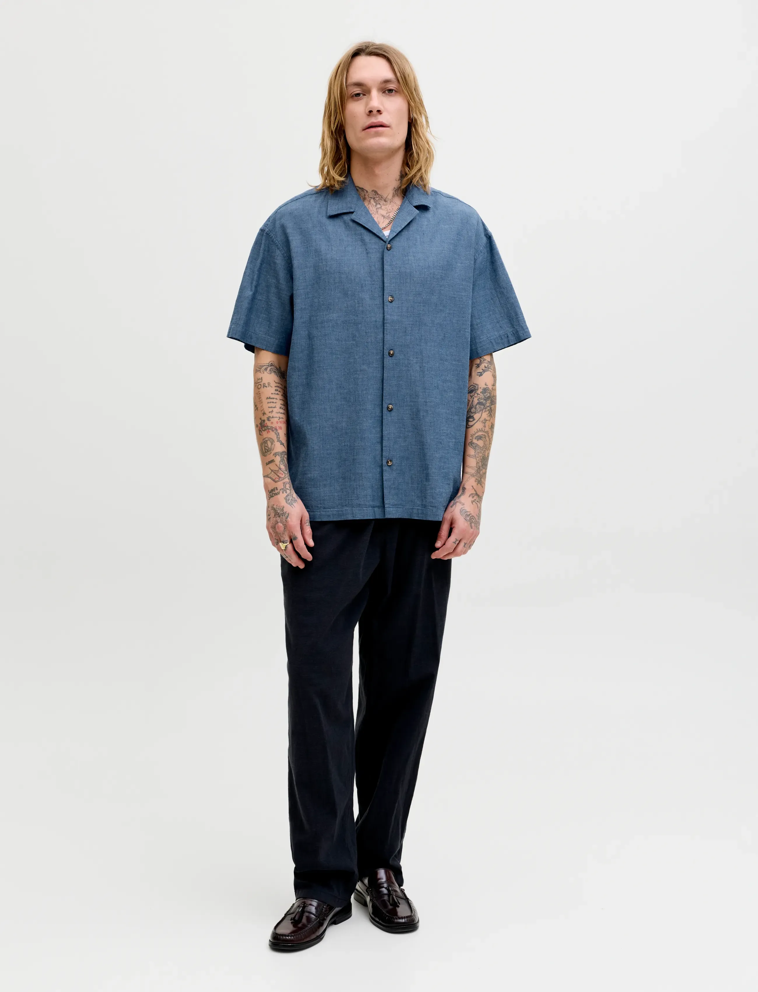 Jack & Jones - JJESUMMER LINEN BLEND RESORT SHIRT SS SN - chemises de lin - navy blazer - 3