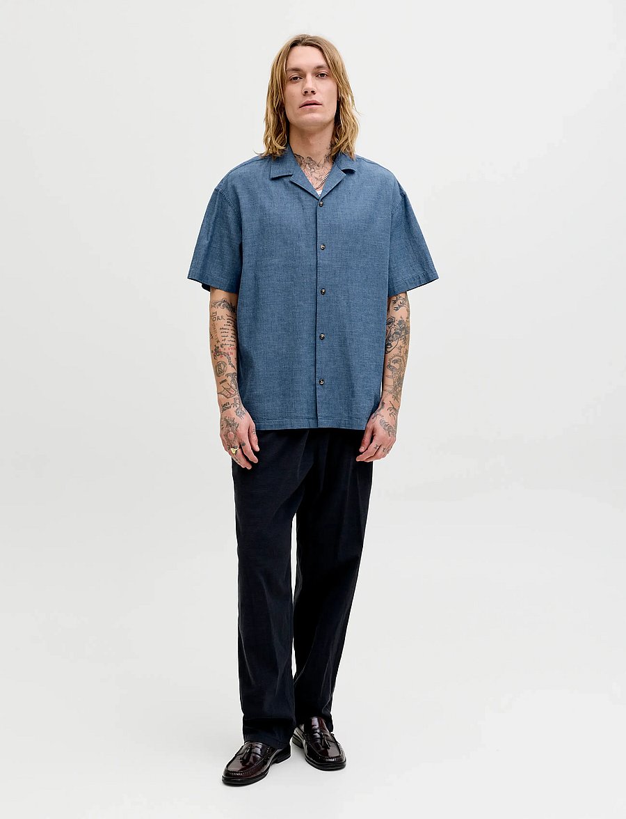 Jack & Jones - JJESUMMER LINEN BLEND RESORT SHIRT SS SN - linen shirts - navy blazer - 3