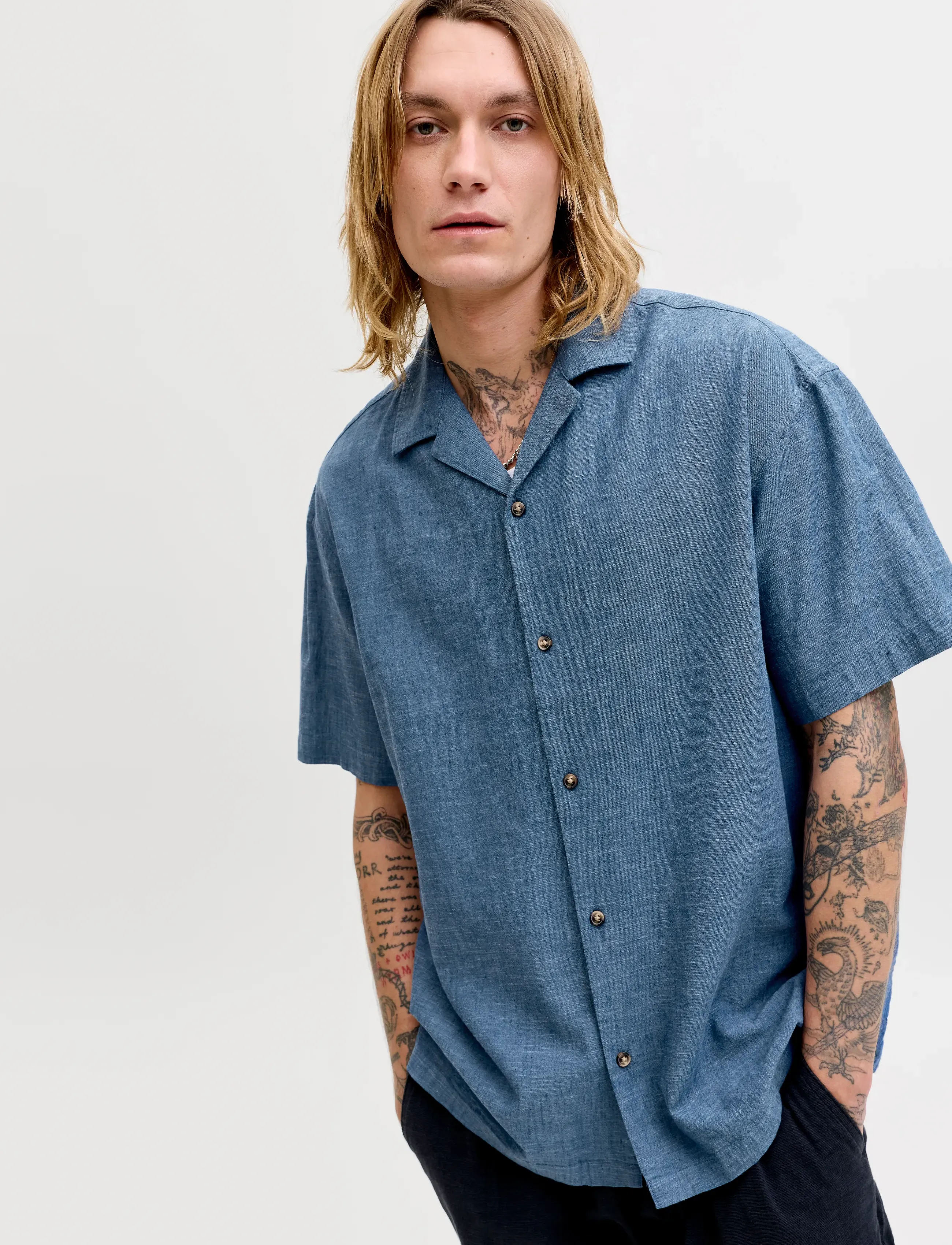 Jack & Jones - JJESUMMER LINEN BLEND RESORT SHIRT SS SN - chemises de lin - navy blazer - 5