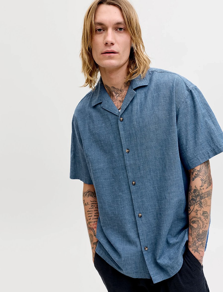 Jack & Jones - JJESUMMER LINEN BLEND RESORT SHIRT SS SN - linen shirts - navy blazer - 5