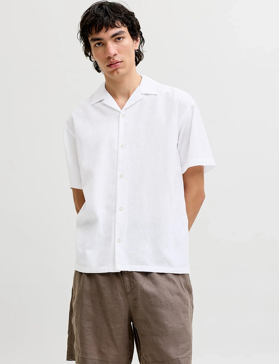 Jack & Jones - JJESUMMER LINEN BLEND RESORT SHIRT SS SN - leinenhemden - white - 0