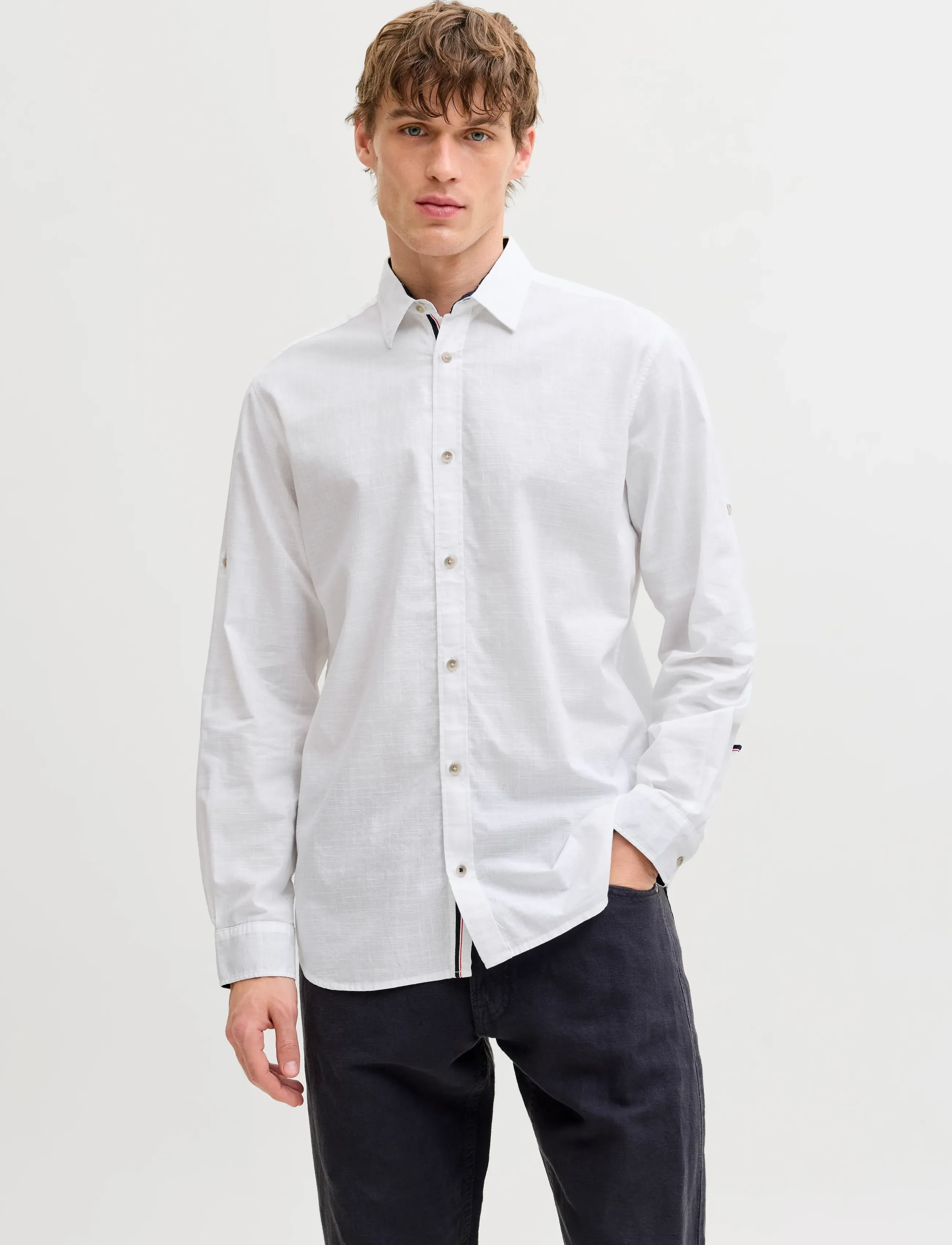 Jack & Jones JJHENRY SLUB DETAIL SHIRT LS - Skjorter - BRIGHT WHITE / white