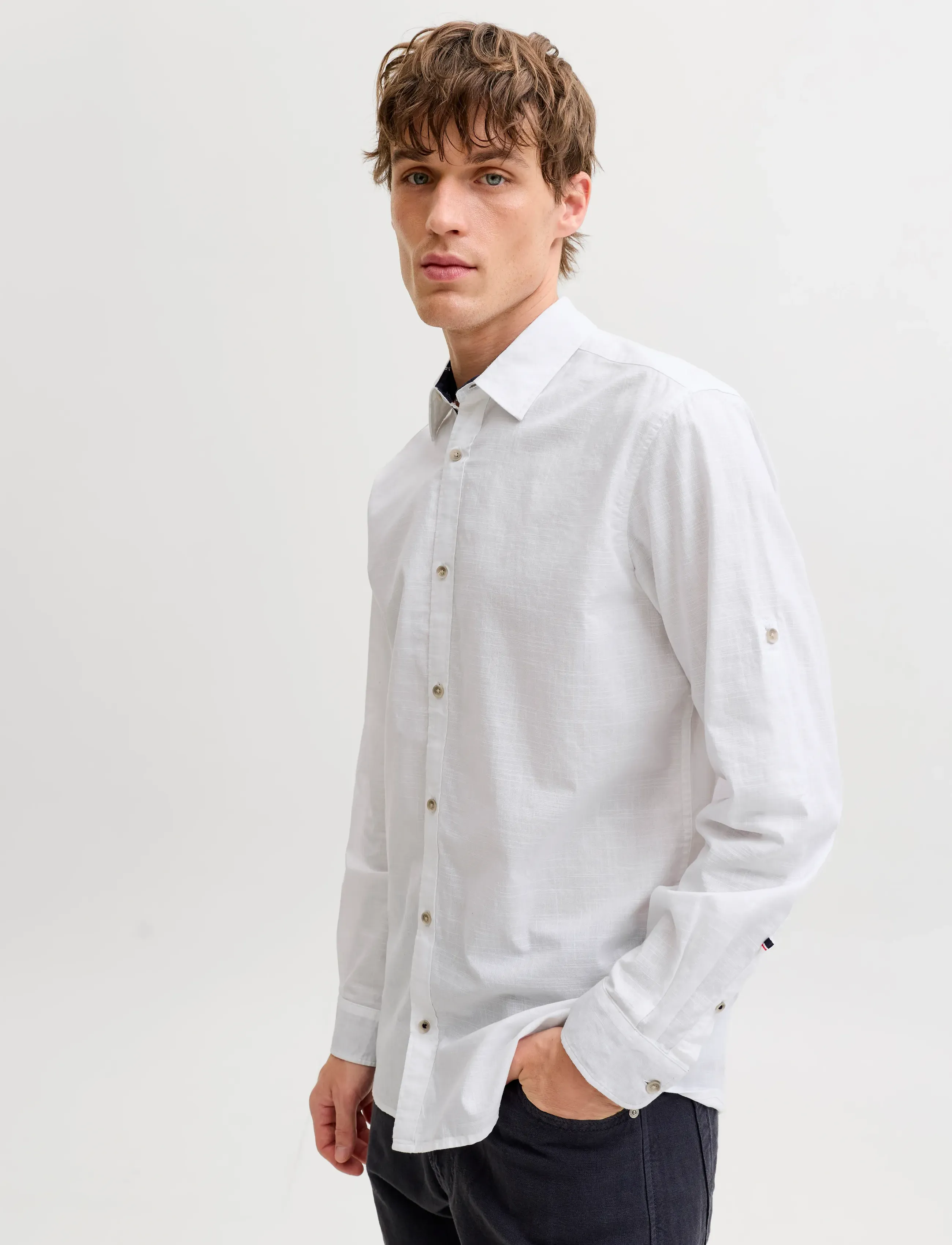 Jack & Jones - JJHENRY SLUB DETAIL SHIRT LS - casual skjortor - bright white - 5