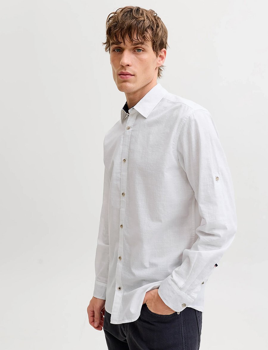 Jack & Jones - JJHENRY SLUB DETAIL SHIRT LS - casual skjortor - bright white - 5