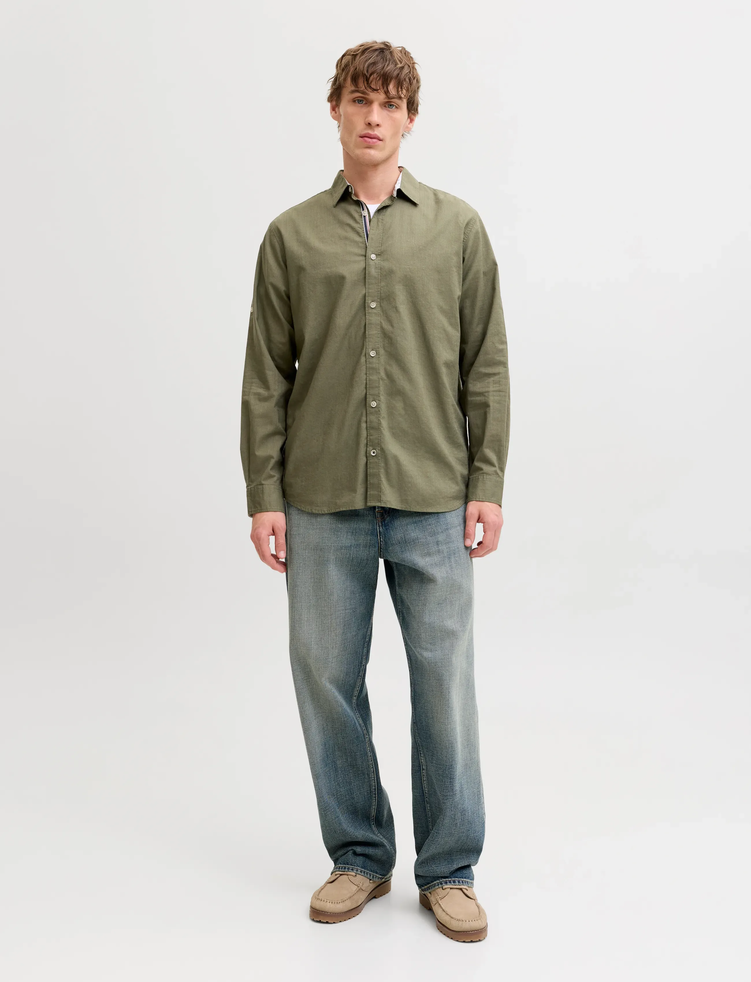 Jack & Jones - JJHENRY SLUB DETAIL SHIRT LS - casual skjorter - dusty olive - 4