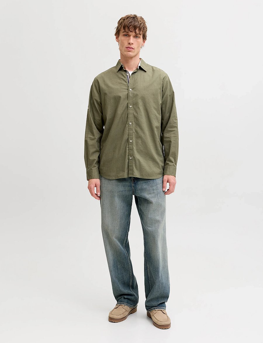 Jack & Jones - JJHENRY SLUB DETAIL SHIRT LS - casual skjorter - dusty olive - 4