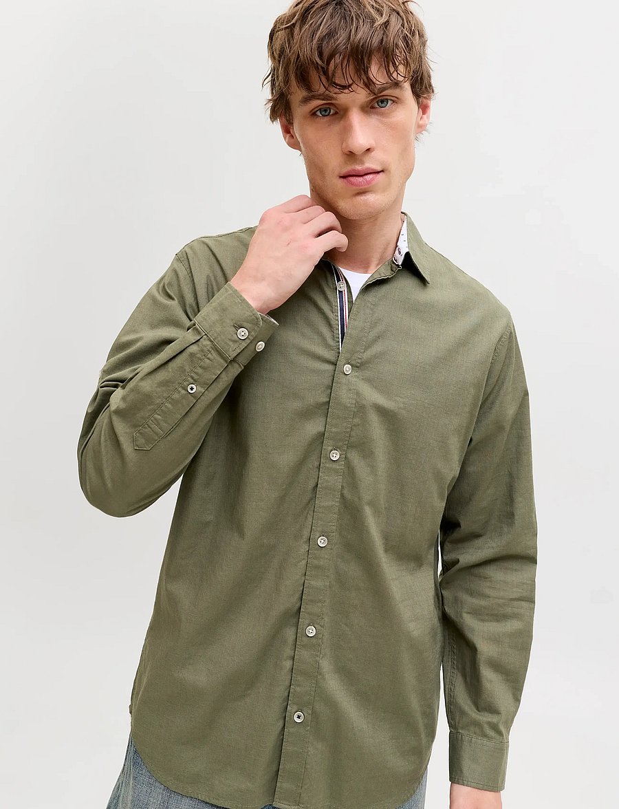 Jack & Jones - JJHENRY SLUB DETAIL SHIRT LS - casual skjorter - dusty olive - 5