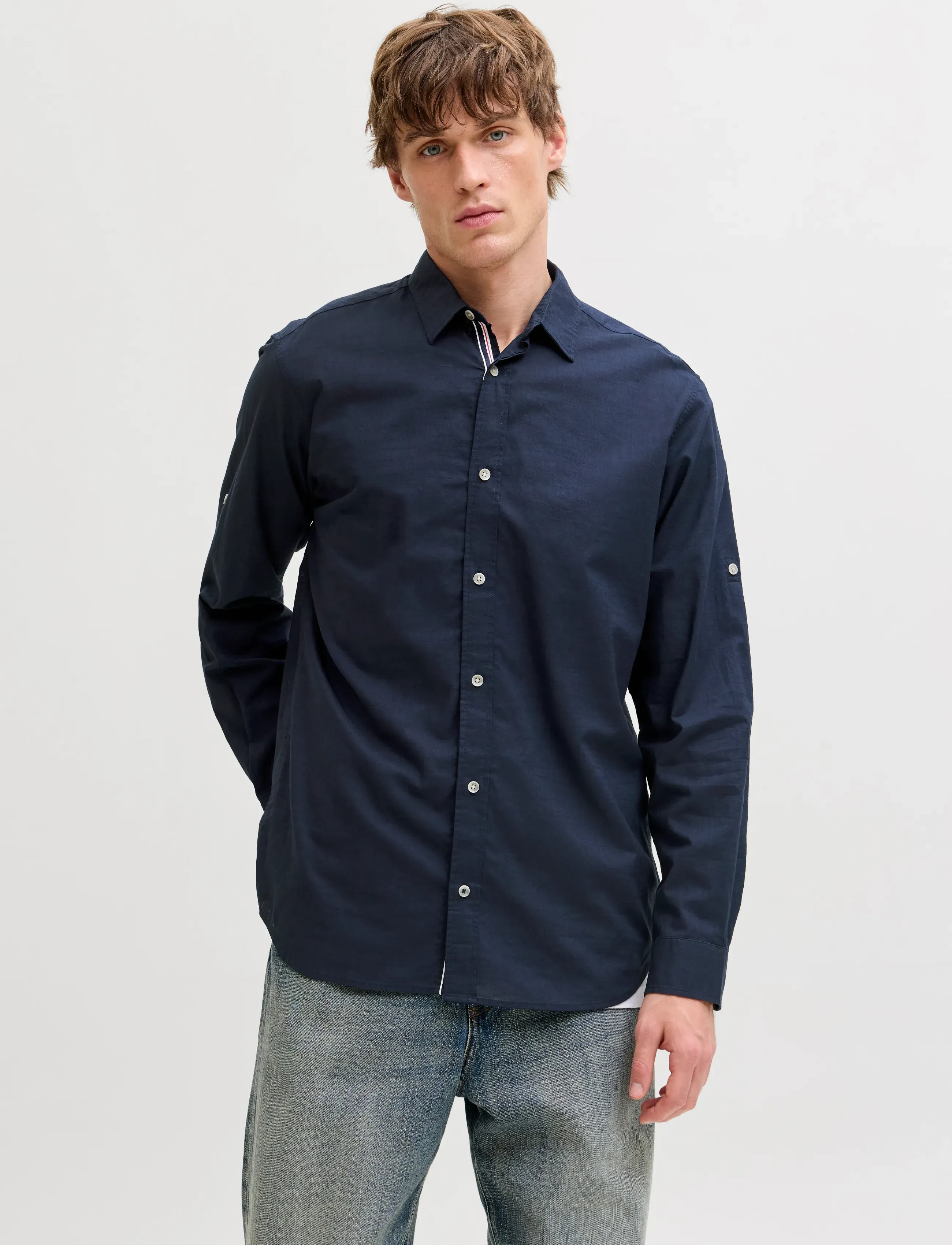 Jack & Jones JJHENRY SLUB DETAIL SHIRT LS - Nyheter - NAVY BLAZER / navy