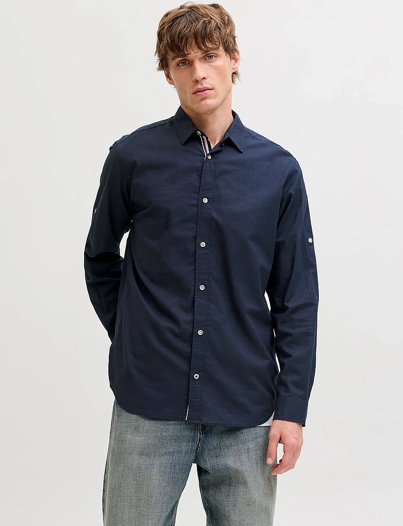 Jack & Jones - JJHENRY SLUB DETAIL SHIRT LS - casual skjorter - navy blazer - 0