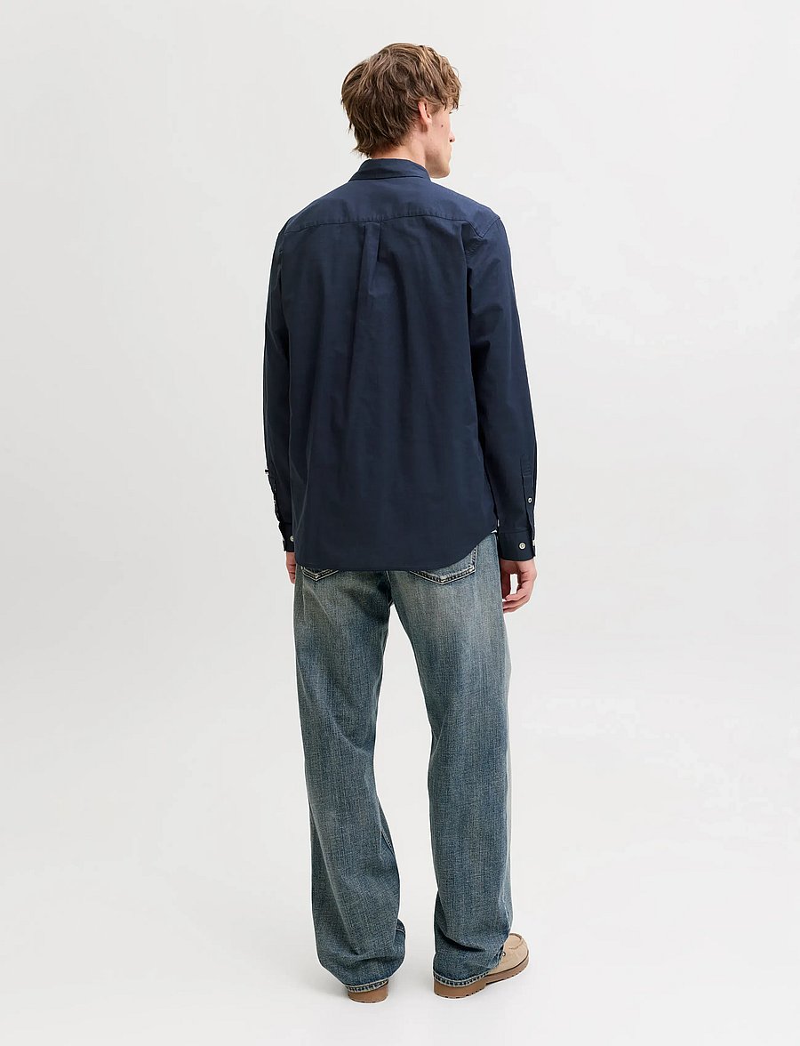 Jack & Jones - JJHENRY SLUB DETAIL SHIRT LS - casual skjortor - navy blazer - 3