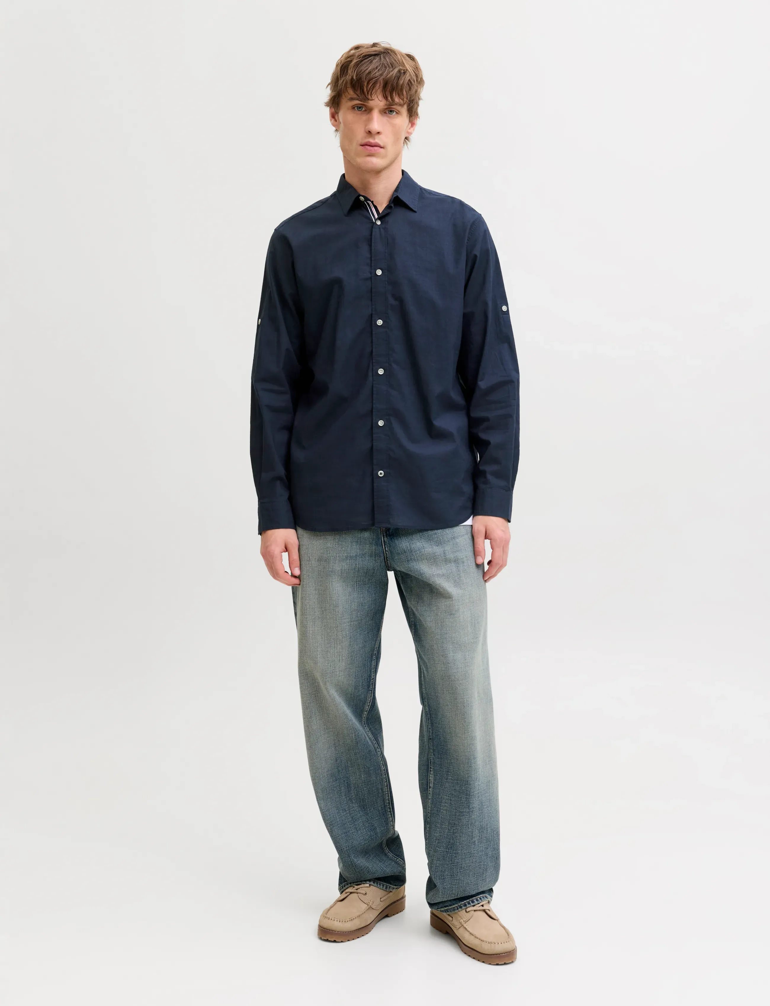 Jack & Jones - JJHENRY SLUB DETAIL SHIRT LS - casual skjortor - navy blazer - 4