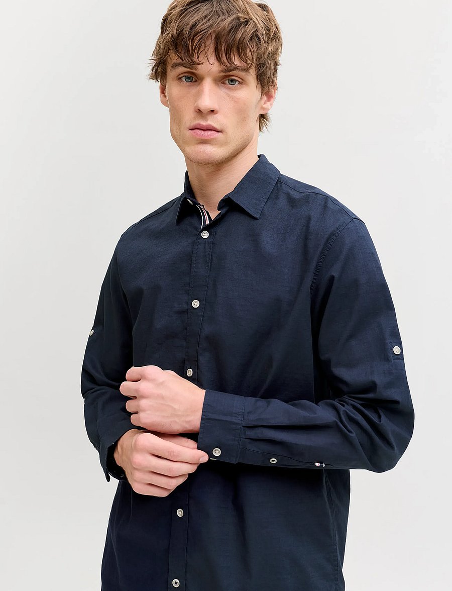 Jack & Jones - JJHENRY SLUB DETAIL SHIRT LS - casual skjortor - navy blazer - 5