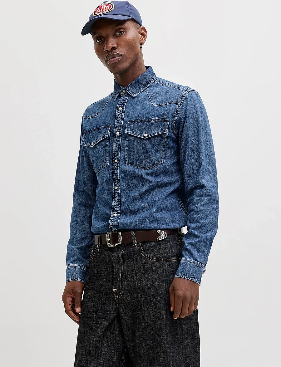 Jack & Jones - JJEWESTERN JJSHIRT AT 187 NOOS - farkkupaidat - blue denim - 0