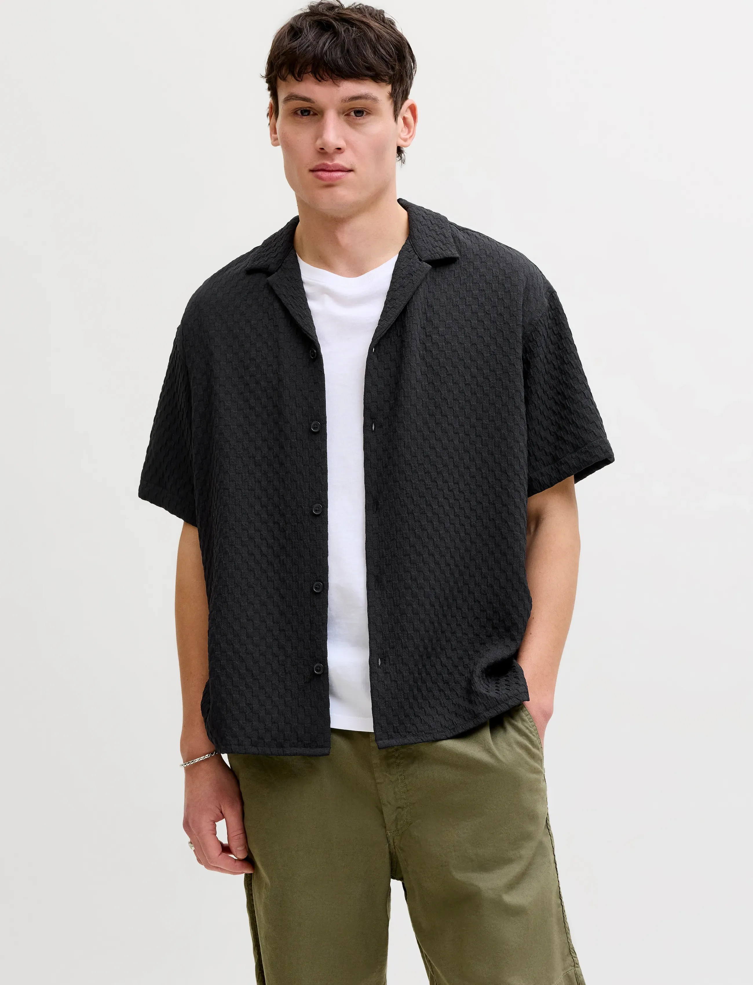 Jack & Jones Jjsean Resort Shirt Ss, Mænd, Kortærmet Resort Skjorte, Sort, Str: S
