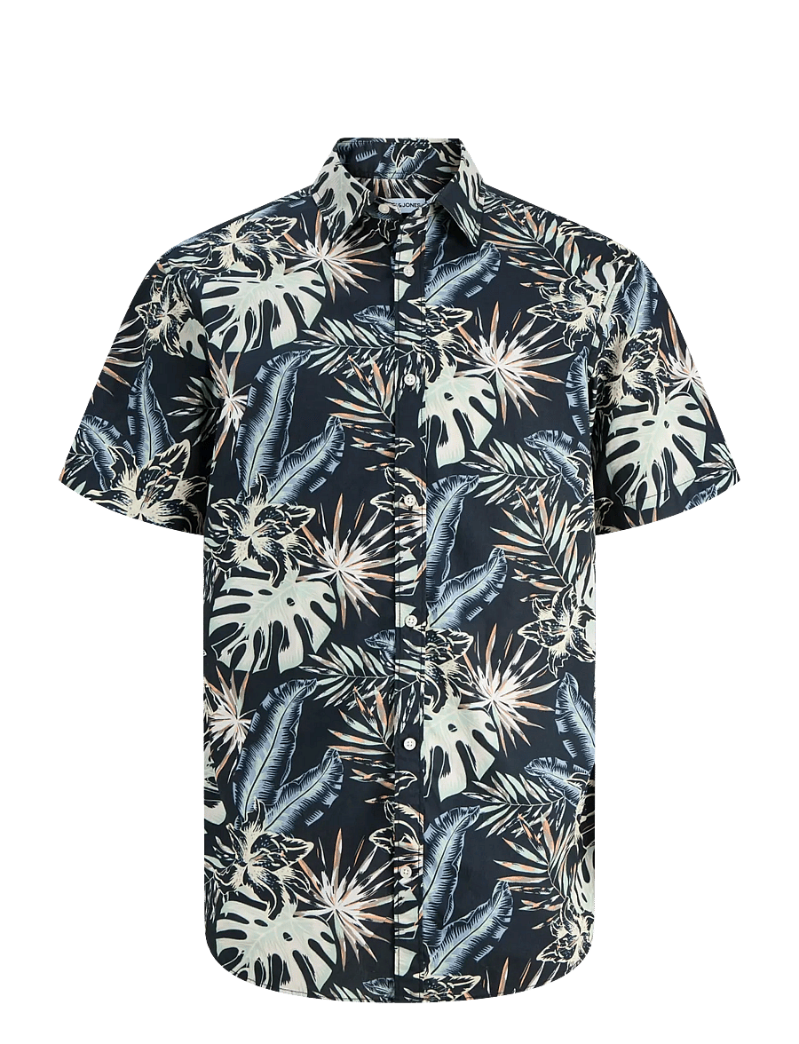 Jack & Jones - JJHONOLULU AOP SHIRT SS - lühikeste varrukatega särgid - black - 1